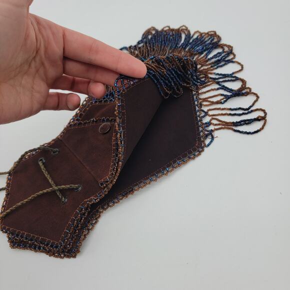 Vintage Boho Suede Beaded Handbag Purse - Picture 8 of 13